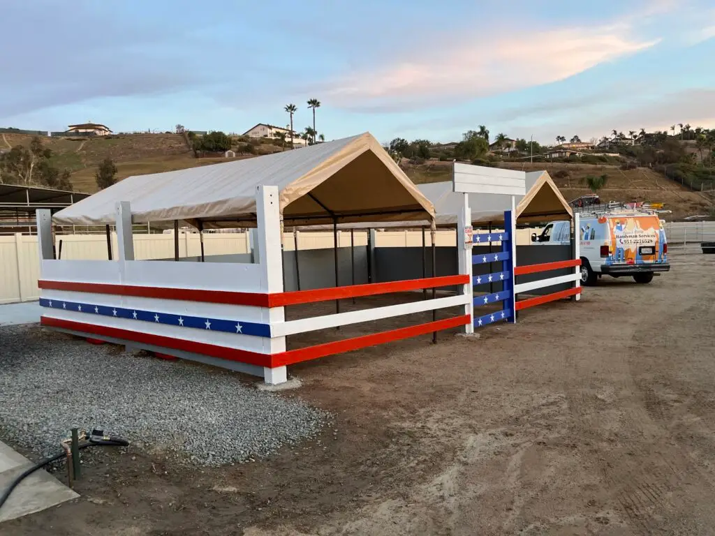 Hand-painted American flag style fence for sheep area in Norco, CA